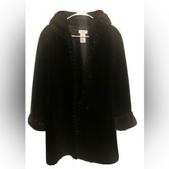 Black Faux Fur Hooded Coat by Covington Woman | size 1X - Picture 3 of 10